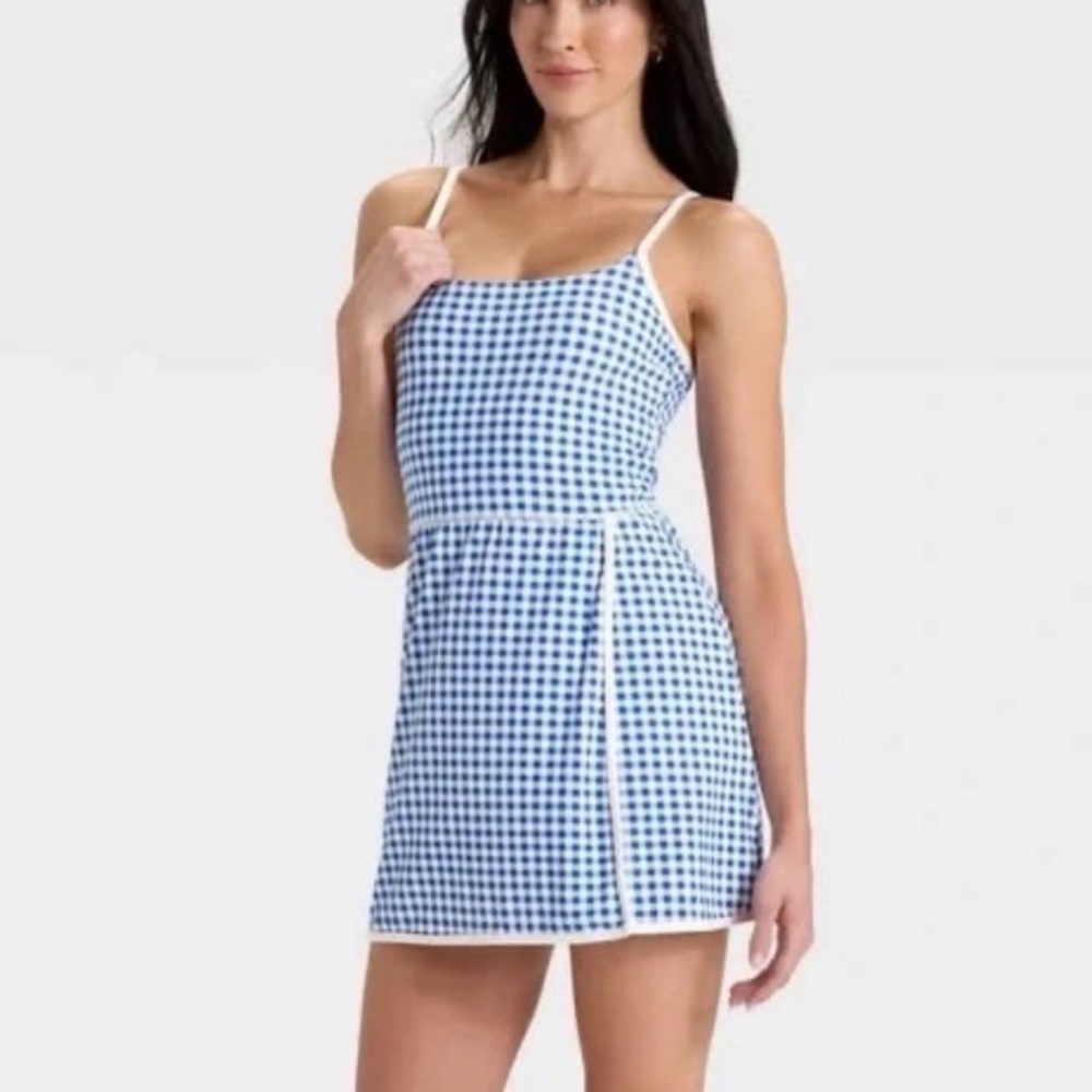 Blue and White Checkered Gingham Active Dress